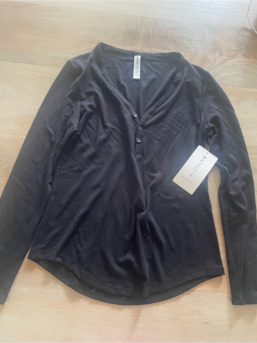 Athleta Black Long-Sleeve Henley Top